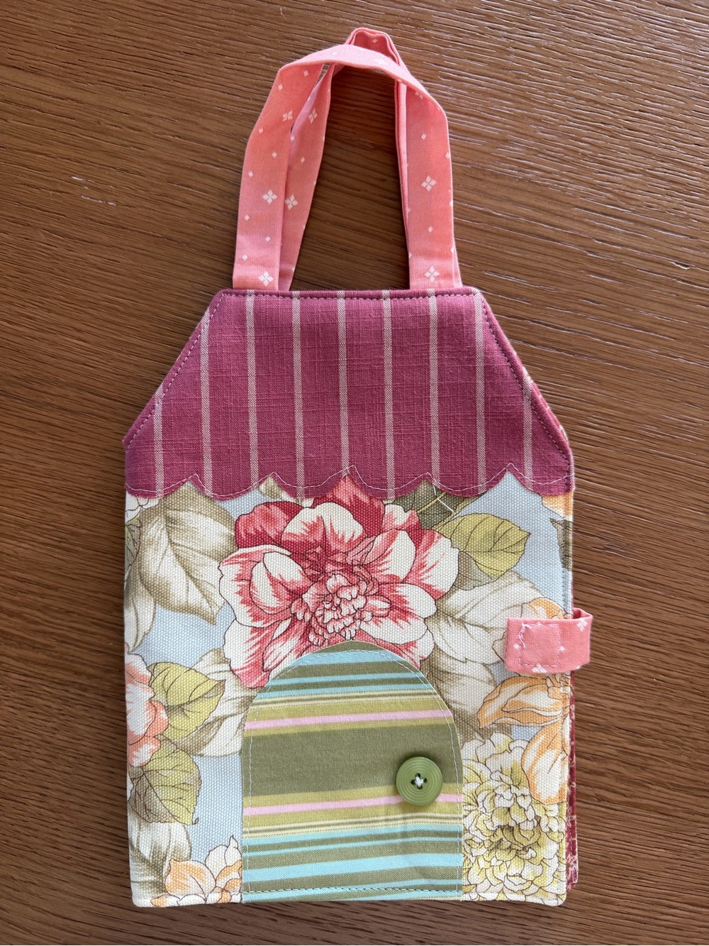 Handmade Floral Pink and Green Tote Bag